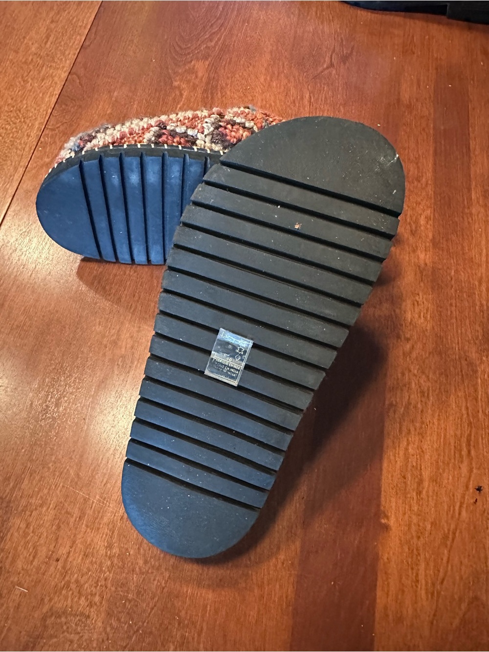 Handwoven Boho Slip-On Clogs in Rust & Blue - Picture 2 of 2
